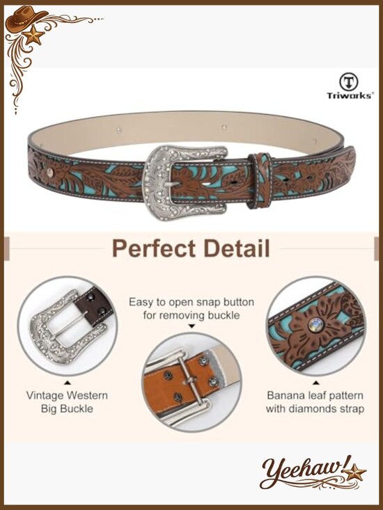Western Turquoise Cowgirl Belt with Interchangeable Buckle main image 7